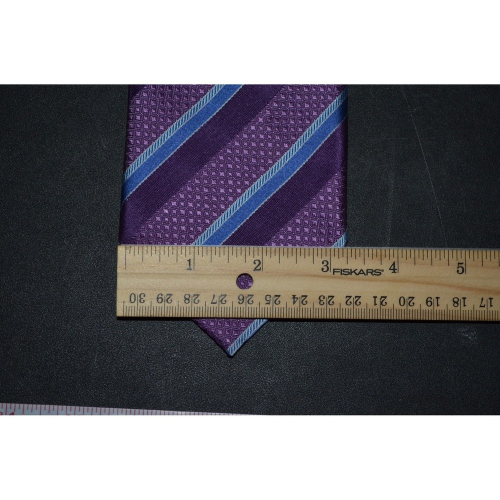CANALI Purple / Blue Diagnol Striped Thick Woven Silk Tie Made in Italy - Picture 5 of 6
